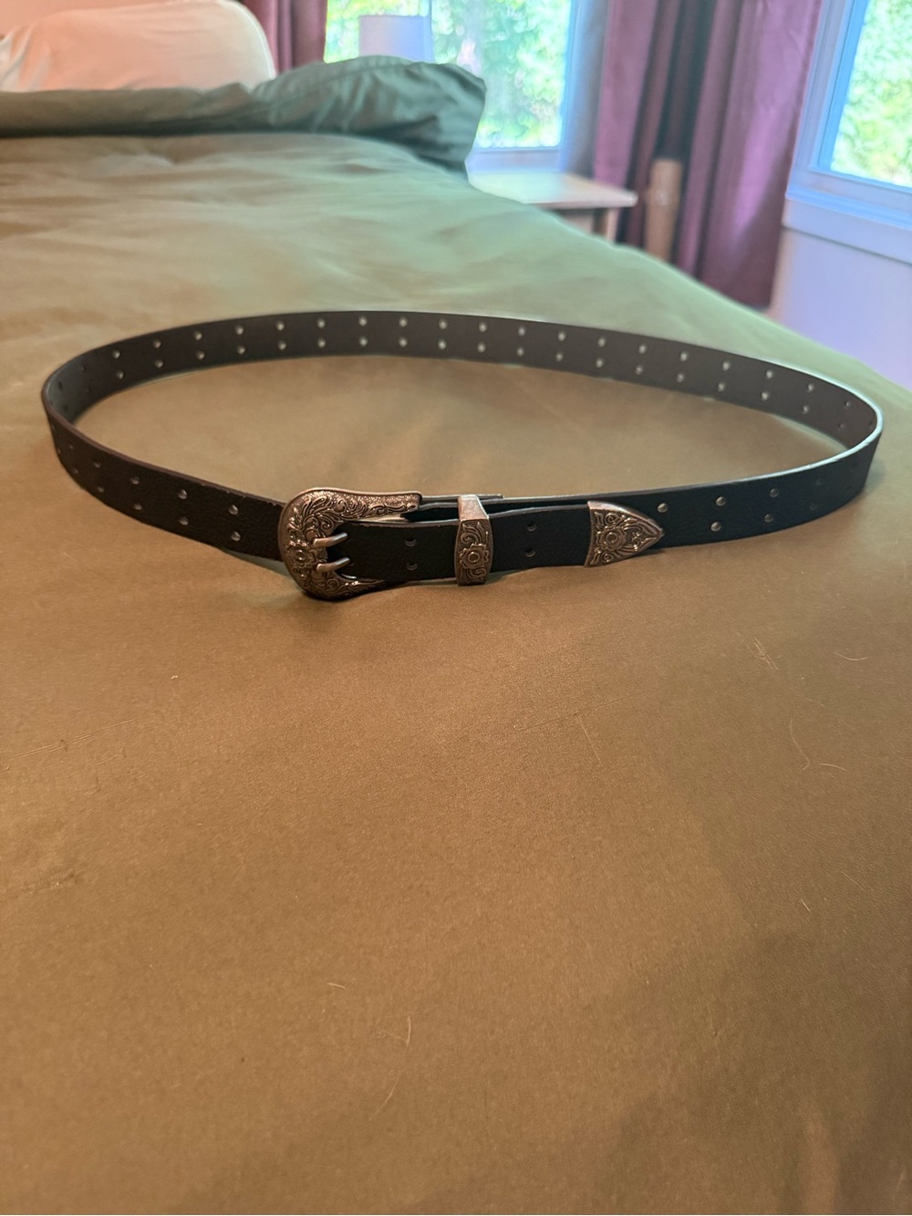 Target Black Women's Studded Belt with Silver Ornate Buckle